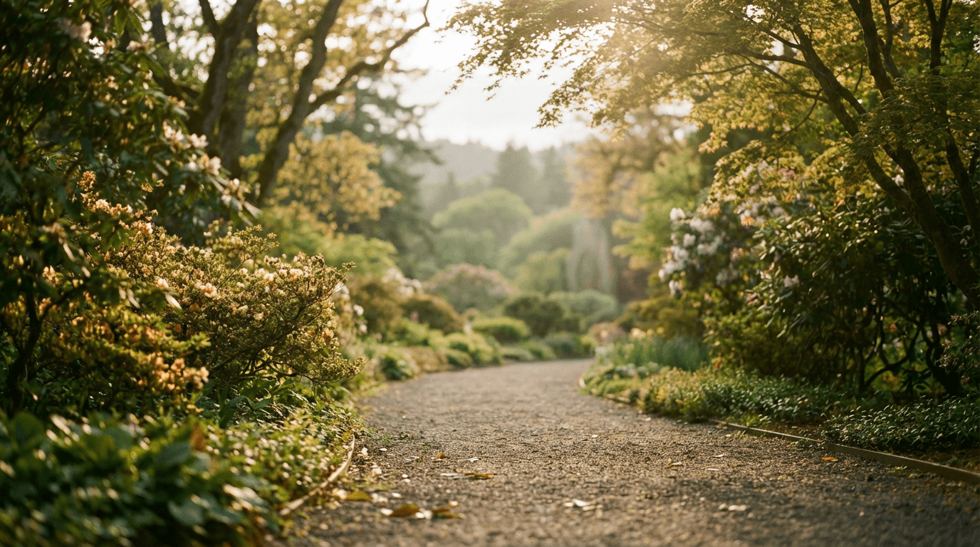 Landscape designer walking through a residential garden with a clipboard, discussing plans with homeowners