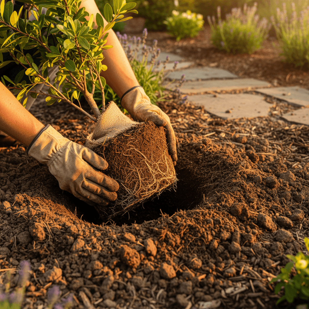 Landscape architect reviewing a detailed planting plan outdoors at golden hour